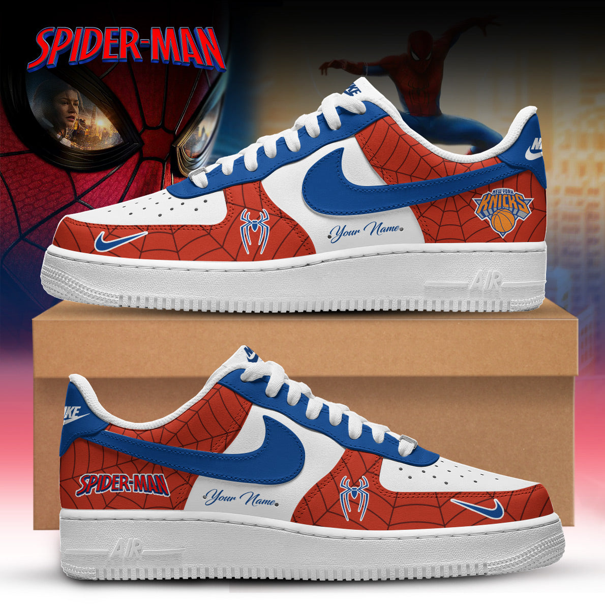 , NBA Knicks x Spider Man 2026 Edition Custom Nike Air Force 1 Low for Fans V2