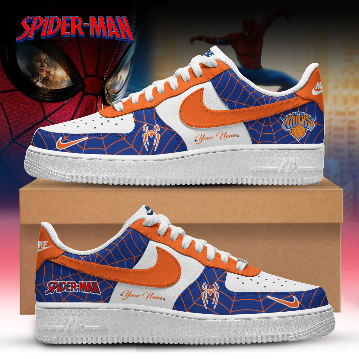 , NBA Knicks x Spider Man 2026 Edition Custom Nike Air Force 1 Low for Fans