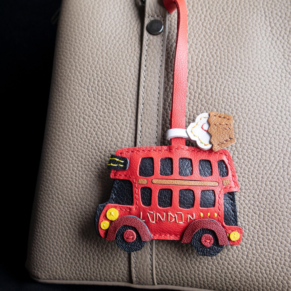 Small Bus Leather charm,Leather Bag Charm,Handmade London Bus Bag Charm, Leather Handbag and Purse Charm,Unique Bus Keychain