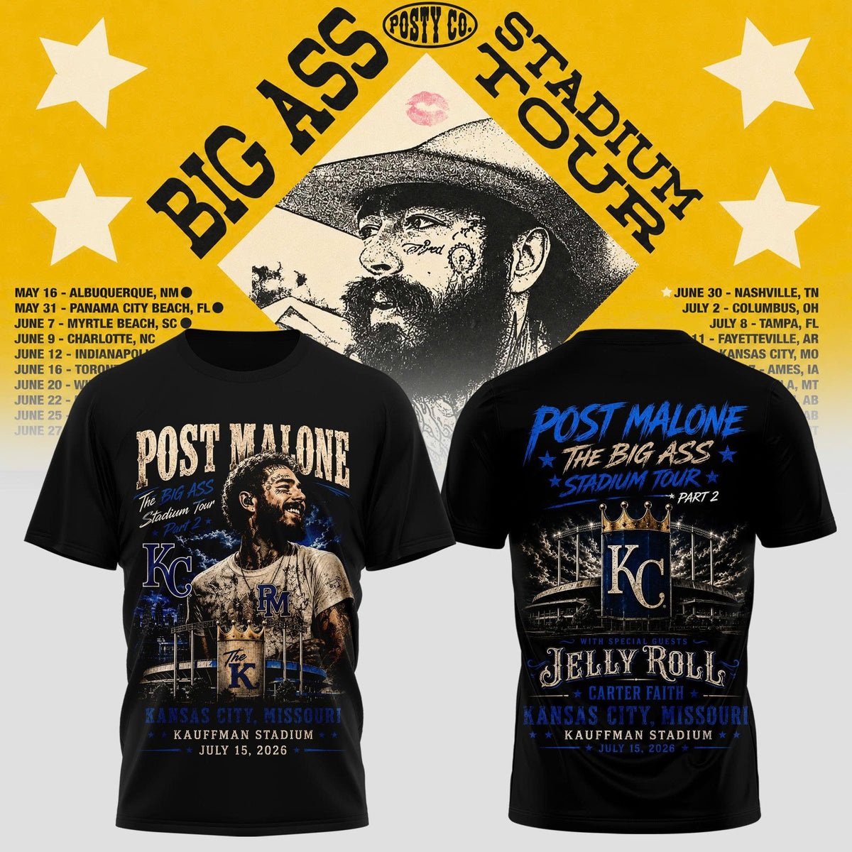 _ Post Malone Kansas City Tour 2026 Shirt | Kauffman Stadium