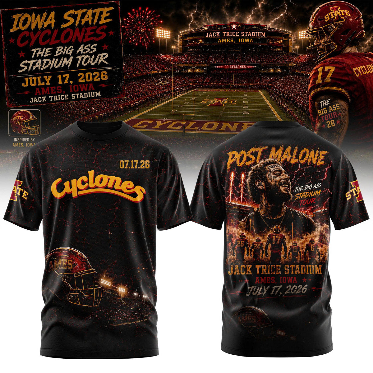 Post Malone Iowa State Cyclones Tour T-Shirt