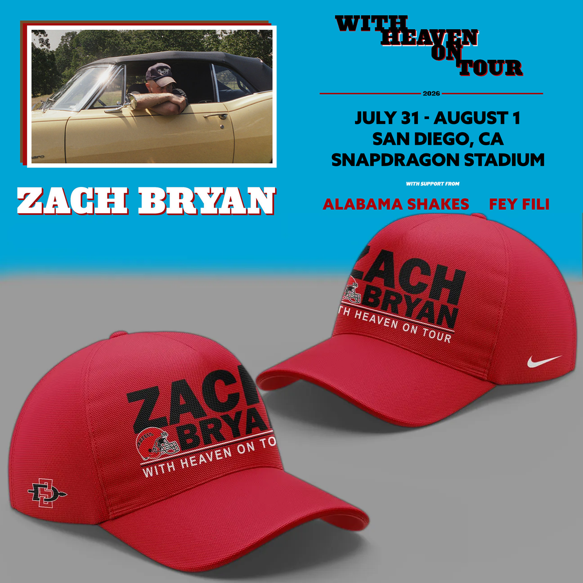02.26. Limited Edition Zach Bryan x San Diego State Football - With Heaven On Tour 2026 Jersey