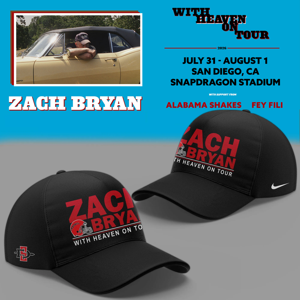 02.30. Perfect 2026 Zach Bryan x San Diego State Football - With Heaven On Tour 2026 Jersey