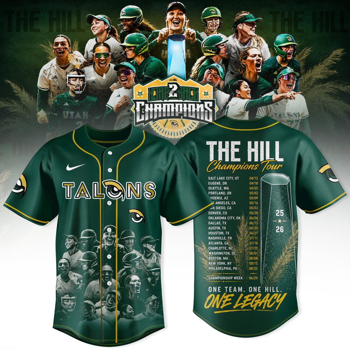 Utah Talons AUSL 2026 Champions Premium 3D Baseball Jersey - Champions Tour Edition