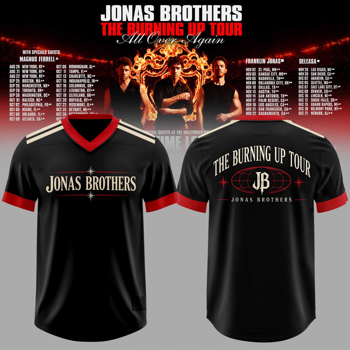 .Jns Bros The Burning Up Tour All Over Again 3D All-Over Print Football Jersey V7
