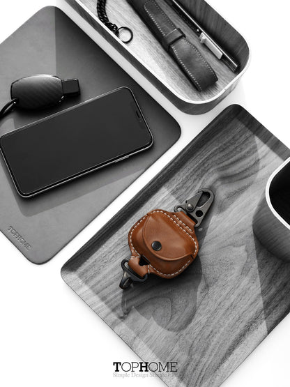 AirPods Pro Leather Strap Protective Case For AirPods Pro Headphone Case , with Fine Metal Carabiner/Earbuds Accessories -Brown