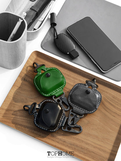 TopHome --AirPods Pro Leather Strap Protective Case For AirPods Pro Headphone Case , with Fine Metal Carabiner/Earbuds Accessories --Brown