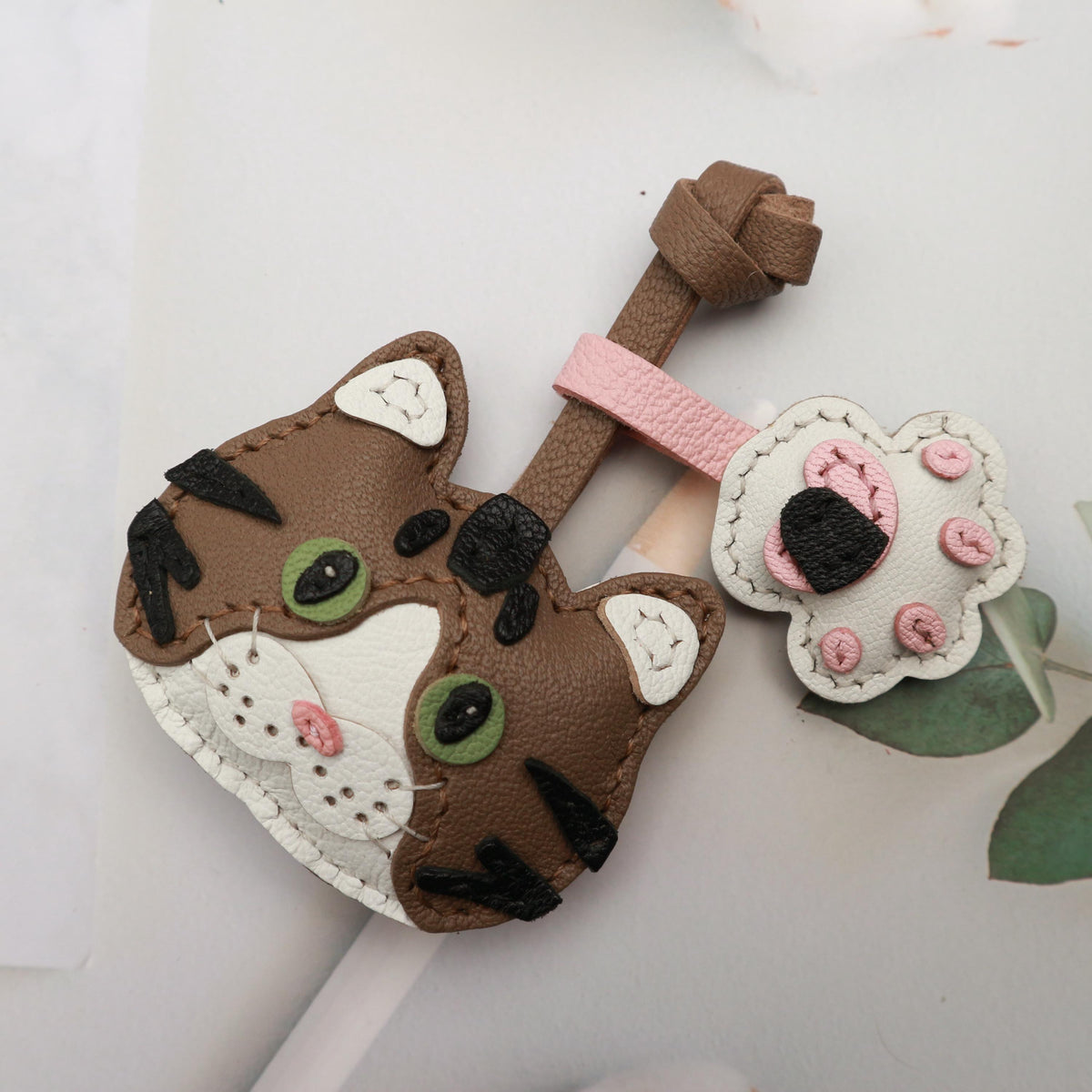Custom Leather Cat Keychain ,leather bag charms,cute cat charm,Leather Handbag and Purse Charm, Personalised Handmade leather accessory gift