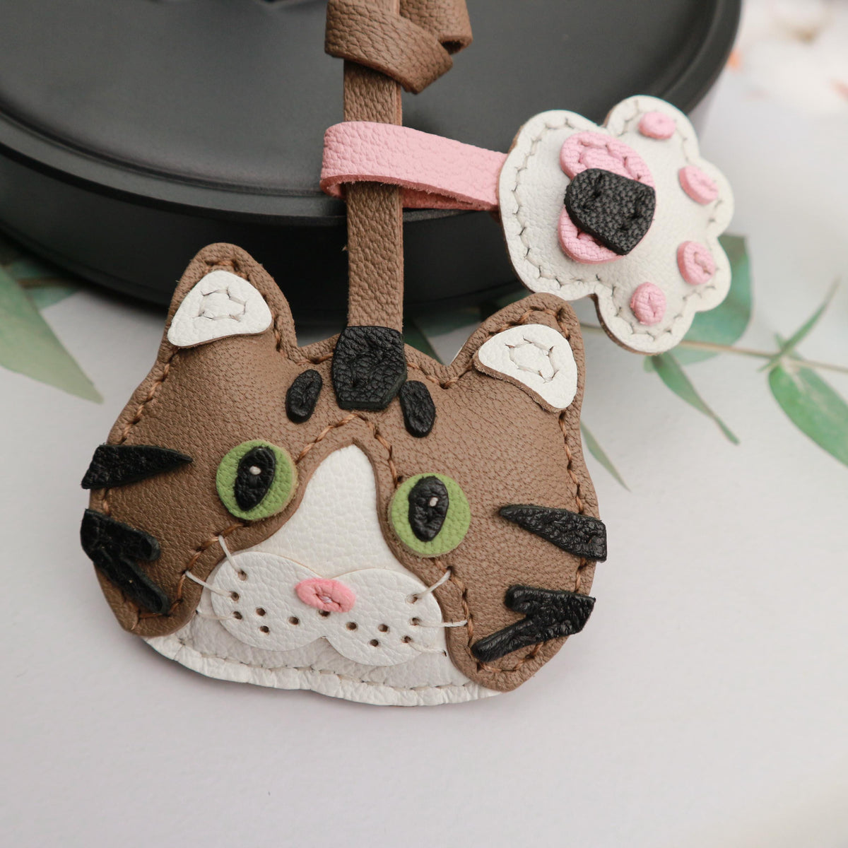 Custom Leather Cat Keychain ,leather bag charms,cute cat charm,Leather Handbag and Purse Charm, Personalised Handmade leather accessory gift