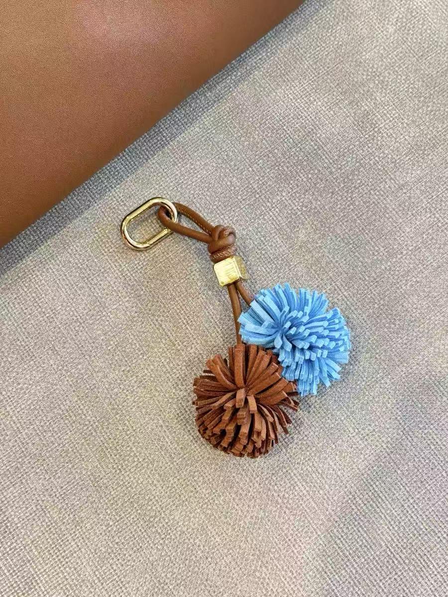 Handmade Leather Orange  Pompom Charm, Handmade Floral Charm, Cute Flower Leather Handbag/ Purse Charm, Flower Keychain,gift for her
