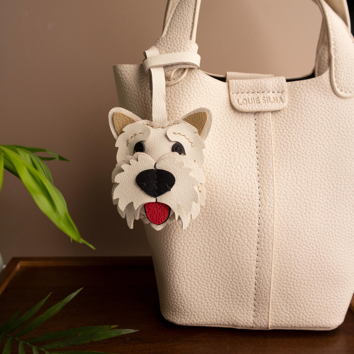 Westie Leather Bag Charm,Handmade Bag Charm,cute puppy dog keychain gift idea friend family pet accessary, Leather Handbag/ Purse Charm