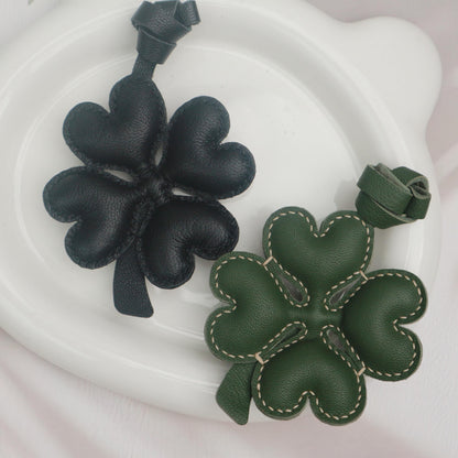 Leather Four Leaf Clover  Charm, Handmade Leather Clover Bag Charm, Leather Handbag & Purse Charm, Clover Keychain,Plant Lover Gift Ideas