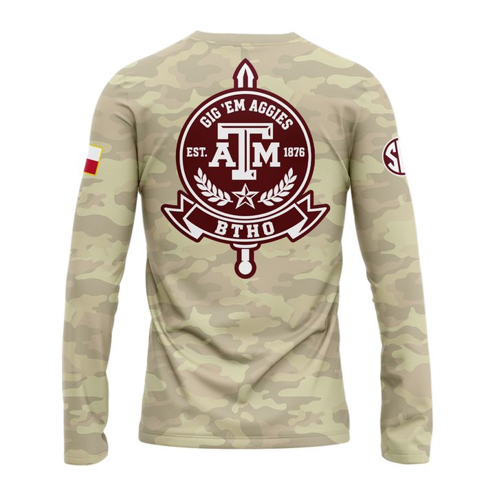 3. Texas A&amp;M Aggies Honor &amp; Support Camo Long Tee