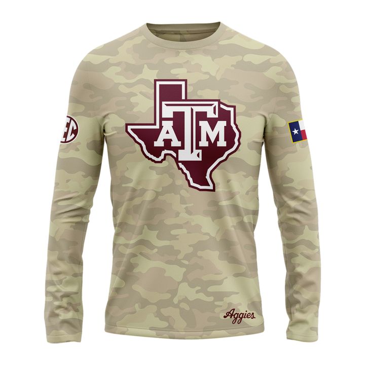 3. Texas A&amp;M Aggies Honor &amp; Support Camo Long Tee