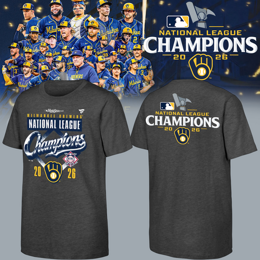 Milwaukee Brewers Fanatics 2026 National League Champions  T-Shirt - Heather Charcoal