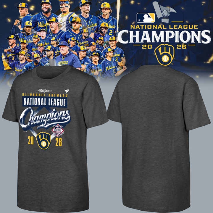 01.Milwaukee Brewers Fanatics 2026 National League Champions  T-Shirt - Heather Charcoal