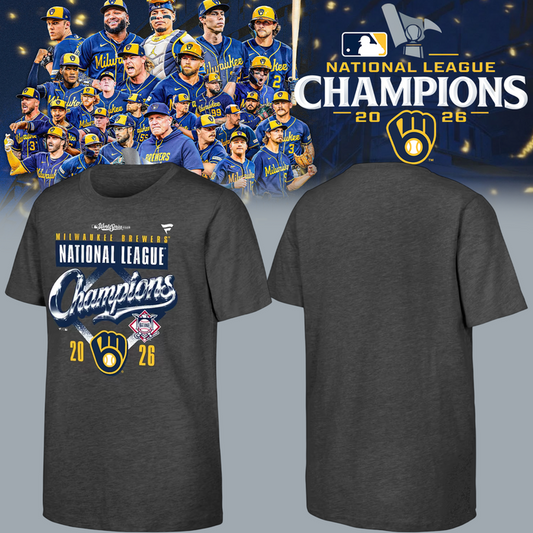 01.Milwaukee Brewers Fanatics 2026 National League Champions  T-Shirt - Heather Charcoal
