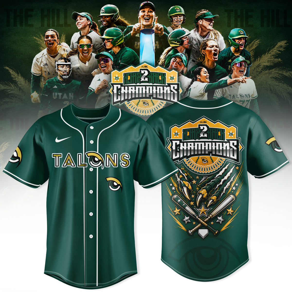 Utah Talons AUSL 2026 Champions Premium 3D Baseball Jersey - Gold Edition